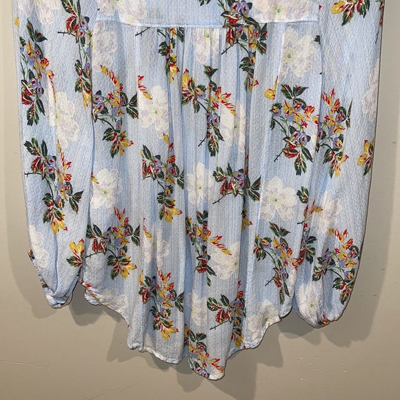 Anthropologie Maeve Blue Striped Floral Print Blouse - Women’s Size 0 - Picture 7 of 10
